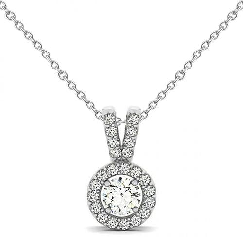 Round Genuine Diamond Pendant Necklace Without Chain 1.25 Carat Solid Gold 14K