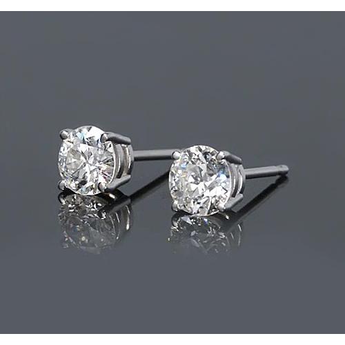 Round Genuine Diamond Stud Earrings 1.50 Carats Basket Set White Gold 14K