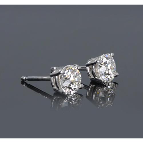 Round Genuine Diamond Stud Earrings 1.50 Carats Basket Set White Gold 14K