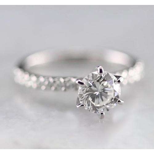 Round Genuine Diamond Womens Engagement Ring 1.50 Carats White Gold 14K