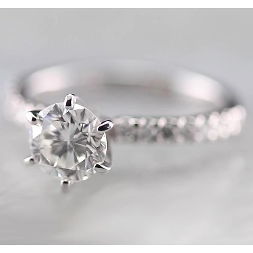 Round Genuine Diamond Womens Engagement Ring 1.50 Carats White Gold 14K