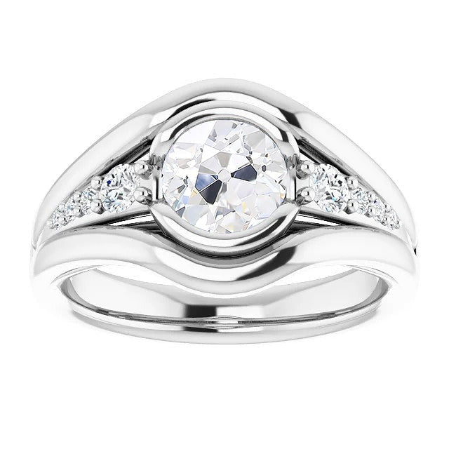 Round Genuine Old Miner Diamond Ring Half Bezel Set 3.25 Carats White Gold