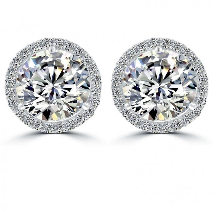 Round Halo Diamond Stud Post Earring 5.48 Carats White Gold Real Diamonds - Halo Stud Earrings-harrychadent.ca