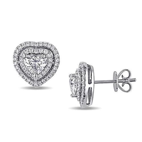 Round Halo Genuine Diamond Stud Earring 2.54 Carats Solid White Gold