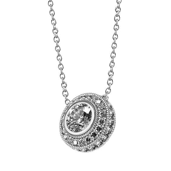 Round Halo Natural Diamond Pendant Necklace Bezel Set 2.5 Carat White Gold 14K