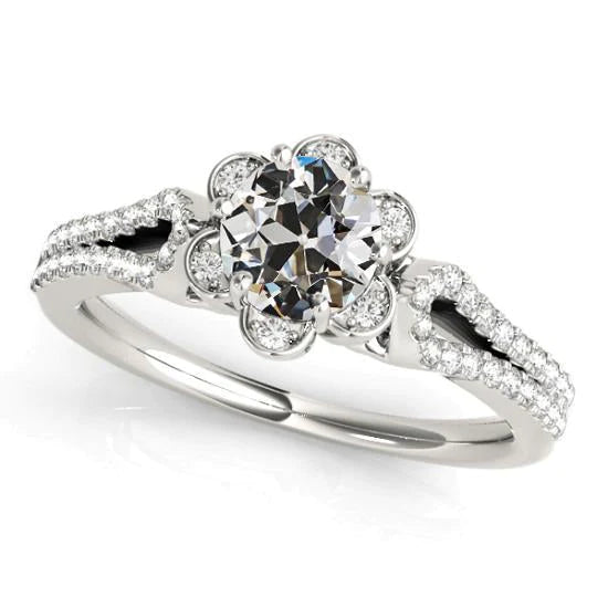 Round Halo Old Miner Genuine Diamond Ring Flower Style Split Shank 4.50 Carats