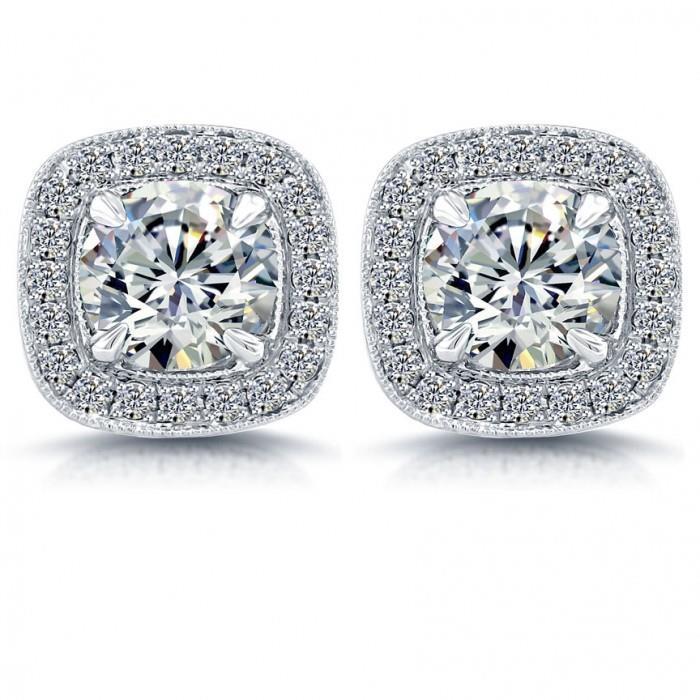 Round Halo Real Diamond Earring Solid White Gold Diamonds 4 Ct
