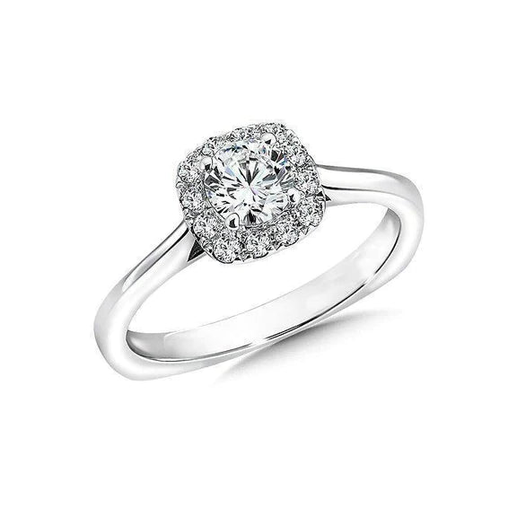 Round Halo Real Diamond Engagement Ring White Gold 14K 1.36 Carats