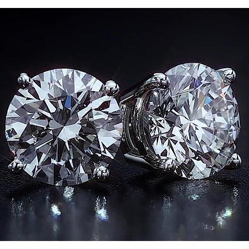 Round Natural Diamond Basket Stud Earring 2.50 Carats White Gold 14K