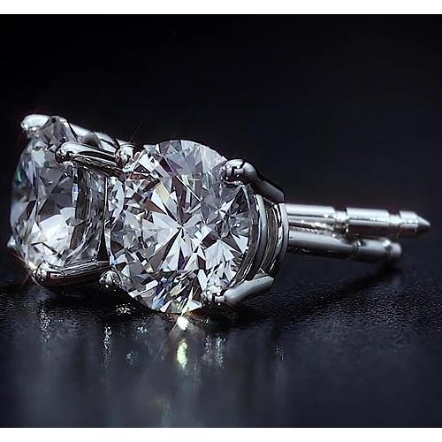 Round Natural Diamond Basket Stud Earring 2.50 Carats White Gold