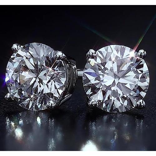 Round Natural Diamond Basket Stud Earring 2.50 Carats White Gold 14K Jewelry