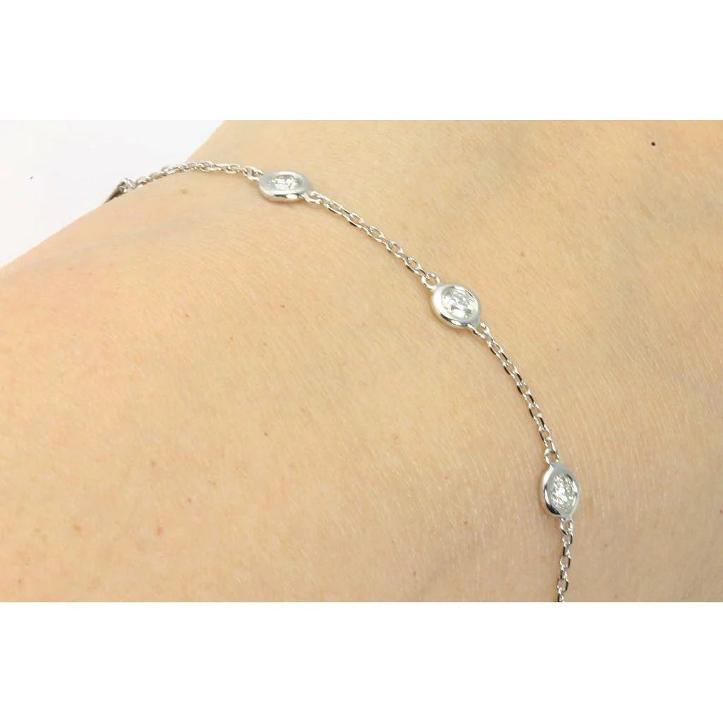 Round Natural Diamond By The Yard White Gold 14K Chain Bracelet 3 Ct