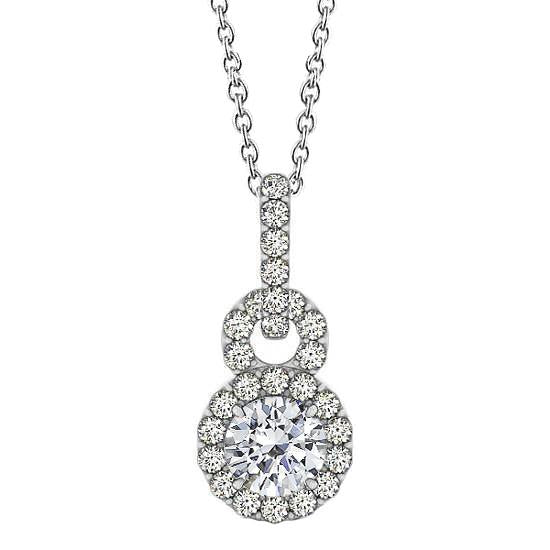 Round Natural Diamond Pendant Necklace Without Chain 1.75 Carat White Gold 14K