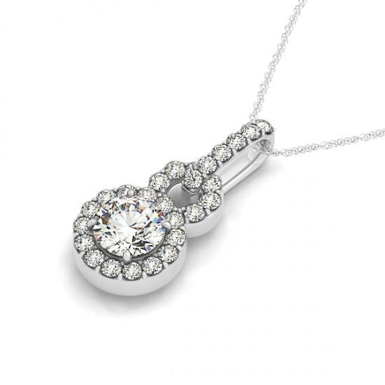 Round Natural Diamond Pendant Necklace Without Chain 1.75 Carat White Gold 14K