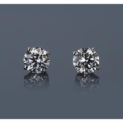 Round Natural Diamond Stud Basket Set Earring 1.50 Carats White Gold 14K