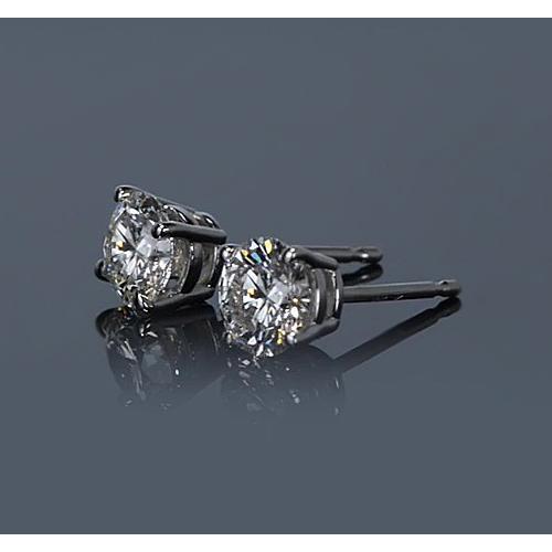 Round Natural Diamond Stud Basket Set Earring 1.50 Carats White Gold 14K