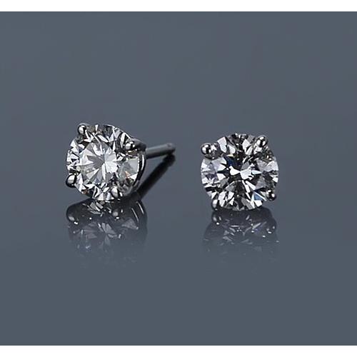 Round Natural Diamond Stud Basket Set Earring 1.50 Carats White Gold 14K