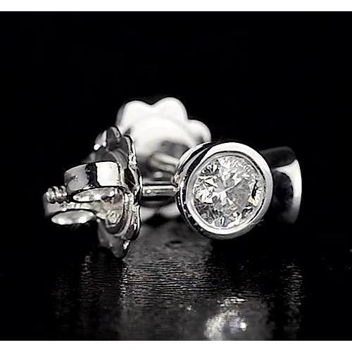 Round Natural Diamond Stud Earring 1.50 Carats Bezel Set White Gold