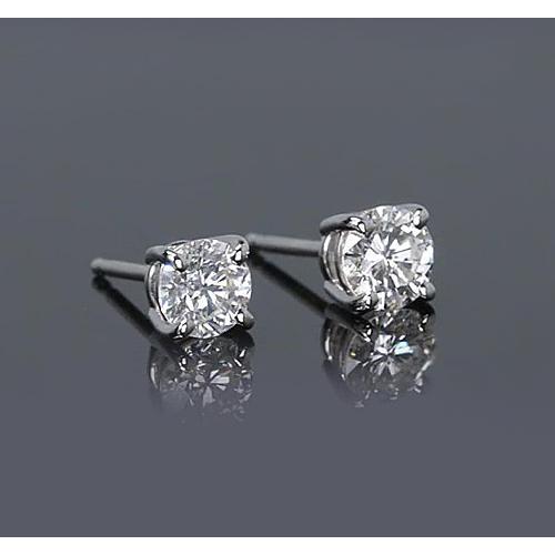 Round Natural Diamond Stud Earring 1.50 Carats Prong Style White Gold 14K