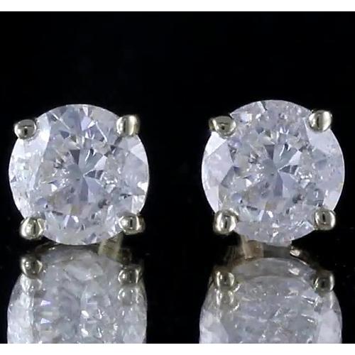 Round Natural Diamond Stud Earring Basket Setting White Gold 14K G VS1