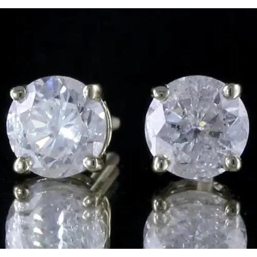 Round Natural Diamond Stud Earring Basket Setting White Gold 14K G VS1