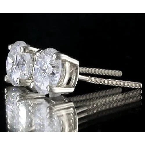 Round Natural Diamond Stud Earring Basket Setting White Gold 14K G VS1