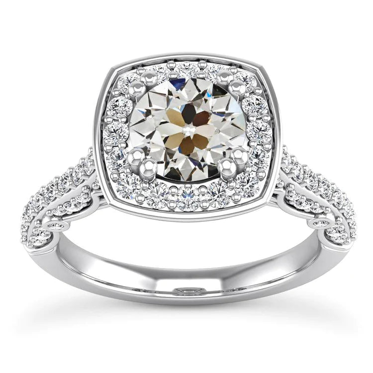 Round Old Cut Genuine Diamond Halo Anniversary Ring Double Prong Set 7 Carats