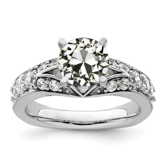 Round Old Cut Genuine Diamond Ring Split Shank Prong Set 4 Carats Gold