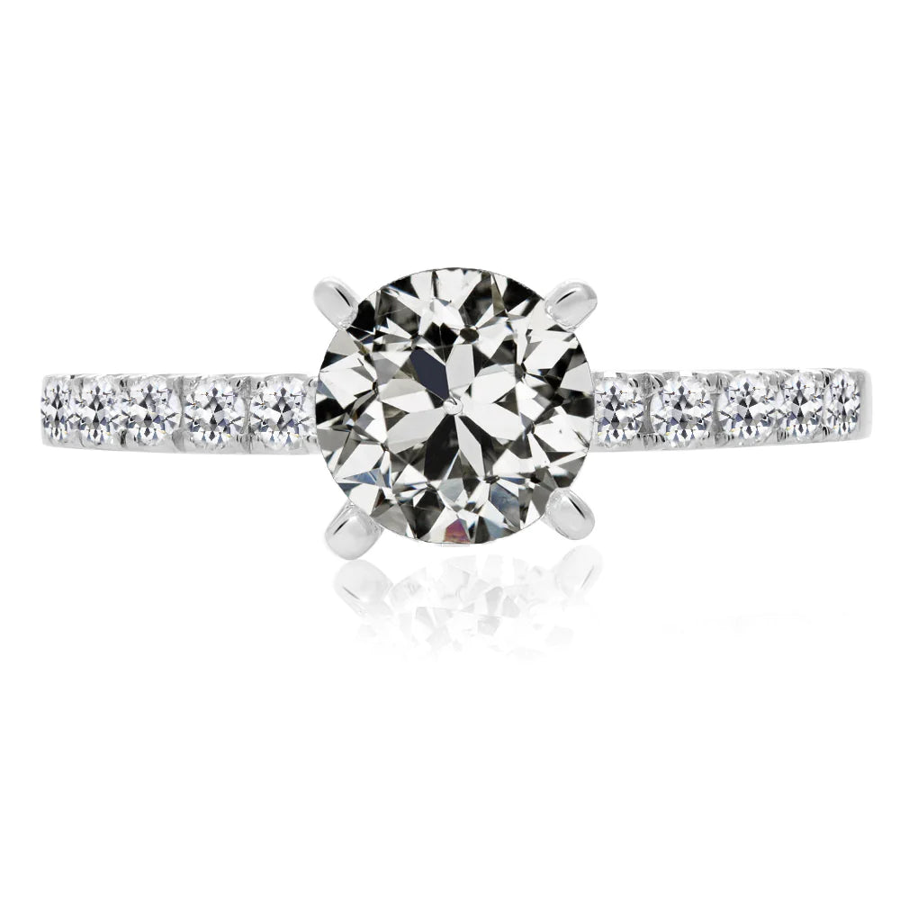 Round Old Cut Genuine Diamond Solitaire Ring With Accents 4 Carats 14K Gold