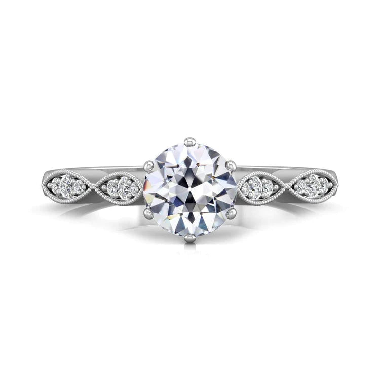 Round Old Cut Genuine Diamond Wedding Ring Prong Set Milgrain 3 Carats