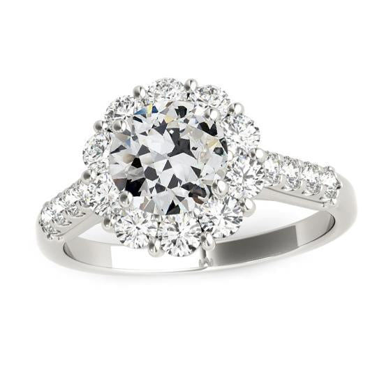 Round Old Cut Natural Diamond Halo Ring With Accents Jewelry 4 Carats