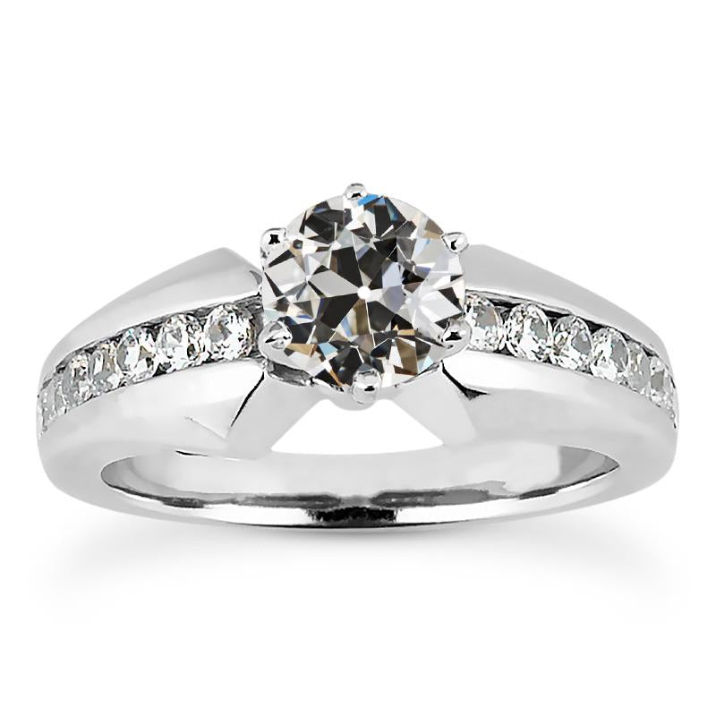Round Old Cut Natural Diamond Ring 6 Prong Channel Set 5 Carats Gold Jewelry