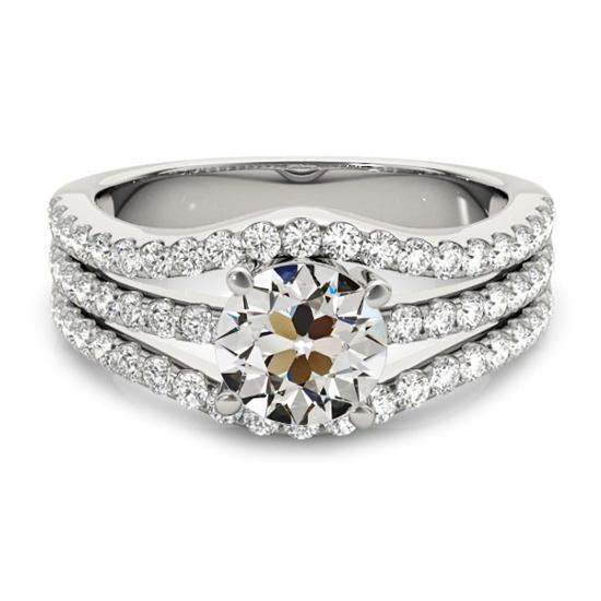 Round Old Cut Real Diamond Ring Prong Set Triple Row Accents 4.75 Carats
