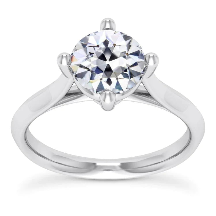 Round Old Cut Real Diamond Solitaire Ring Cathedral Set 2.50 Carats