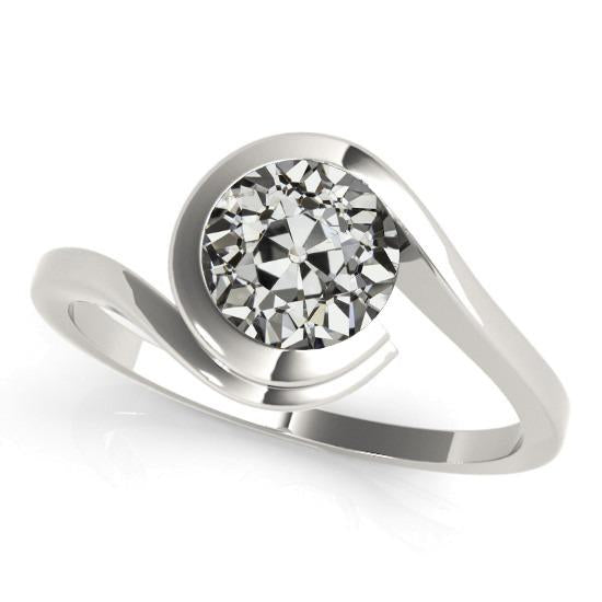 Round Old Cut Real Diamond Solitaire Ring Twisted Shank 2 Carats