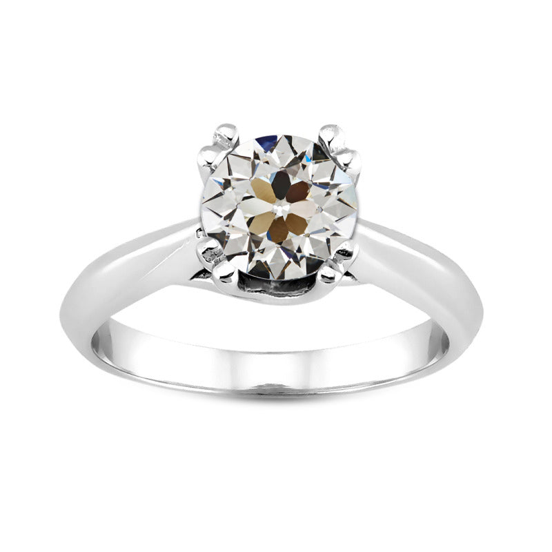 Diamond Antique Cushion Single Stone Ring in 14 Karat White Gold – main view