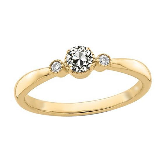Round Old European Natural Diamond 3 Stone Ring Tapered Shank 1.50 Carats