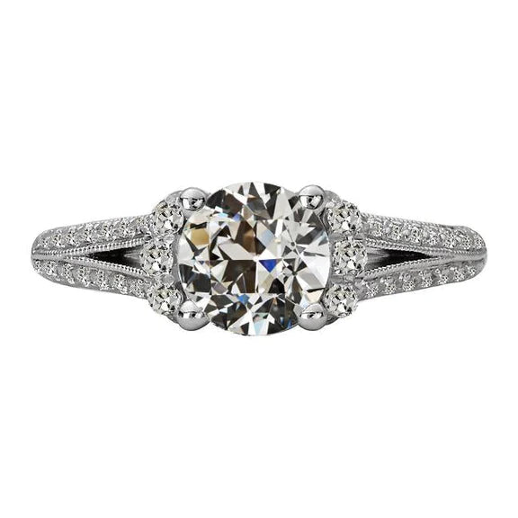 Round Old Mine Cut Genuine Diamond Ring Milgrain Split Shank 4 Carats