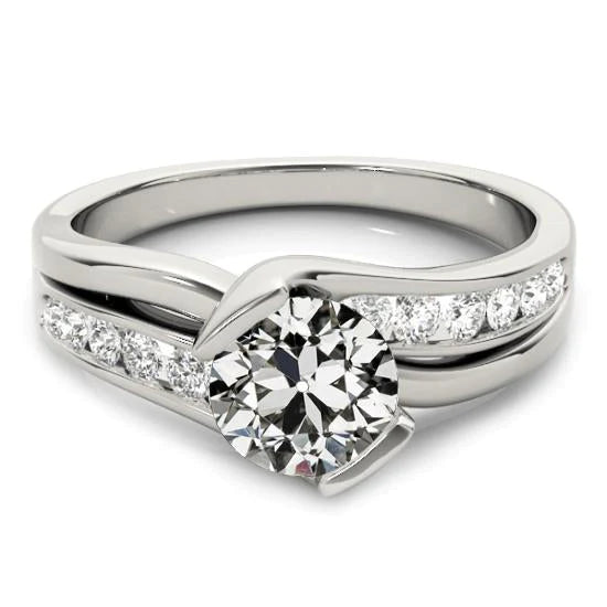 Round Old Mine Cut Genuine Diamond Ring Twisted Style Bar Set 3.50 Carats