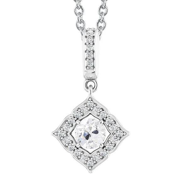 Round Old Mine Cut Halo Genuine Diamond Pendant Slide 2.50 Carats