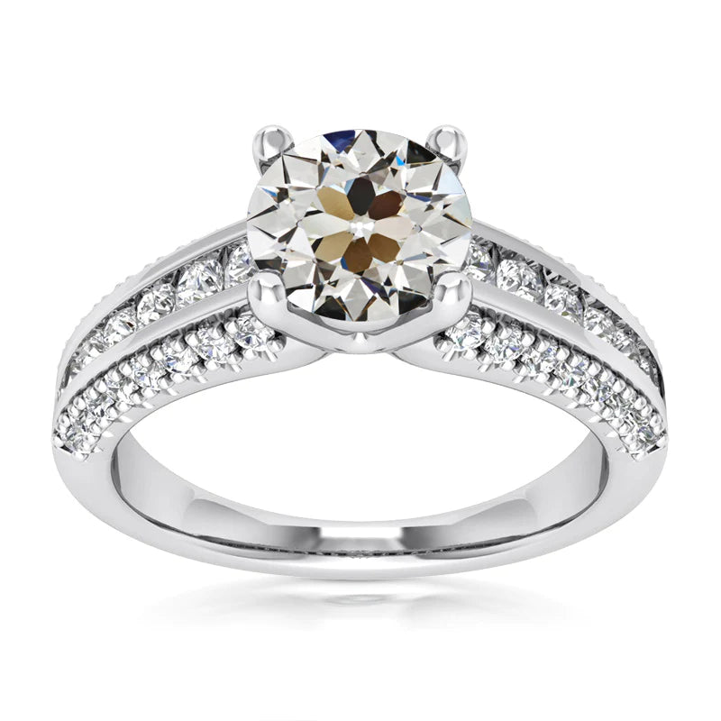 Round Old Mine Cut Miner Real Diamond Ring Channel Set 7 Carats