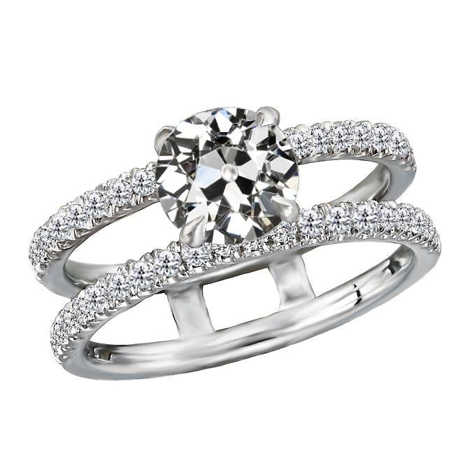Round Old Mine Cut Real Diamond Ring 14K Gold Split Shank 4.50 Carats