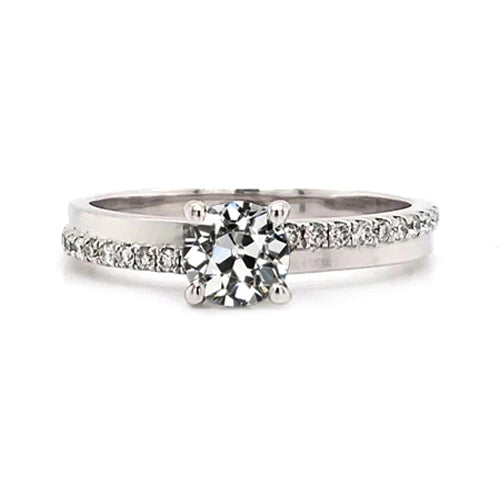 Round Old Mine Cut Real Diamond Ring Prong Set 2.25 Carats White Gold