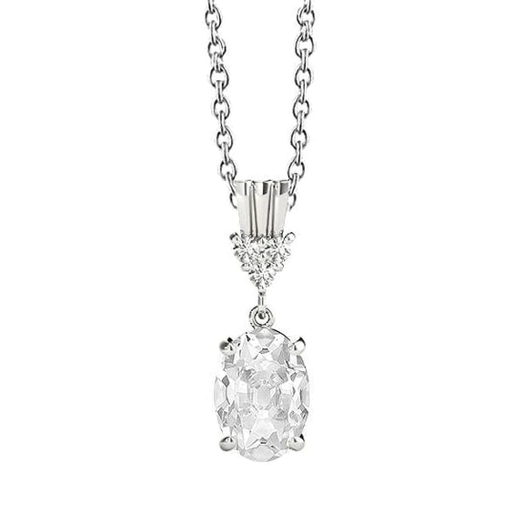Round Old Miner 2.50 Carats Real Diamond Pendant Prong Set White Gold 14K