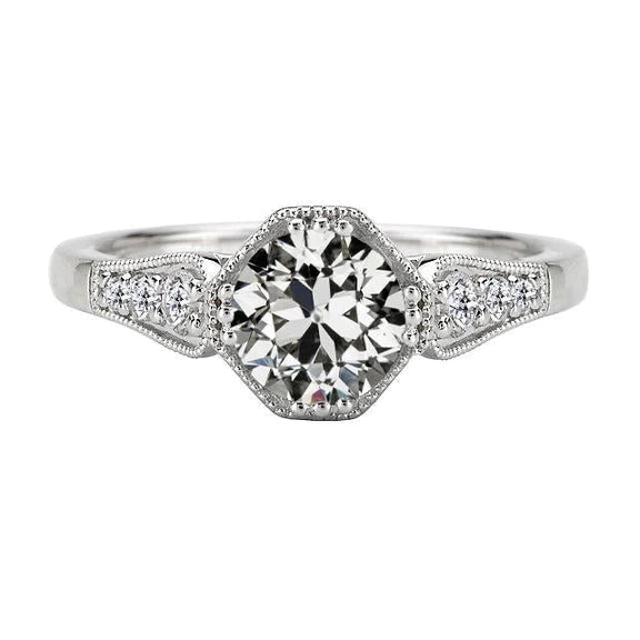 Round Old Miner Natural Diamond Lady’s Ring 14K White Gold Jewelry 3 Carats