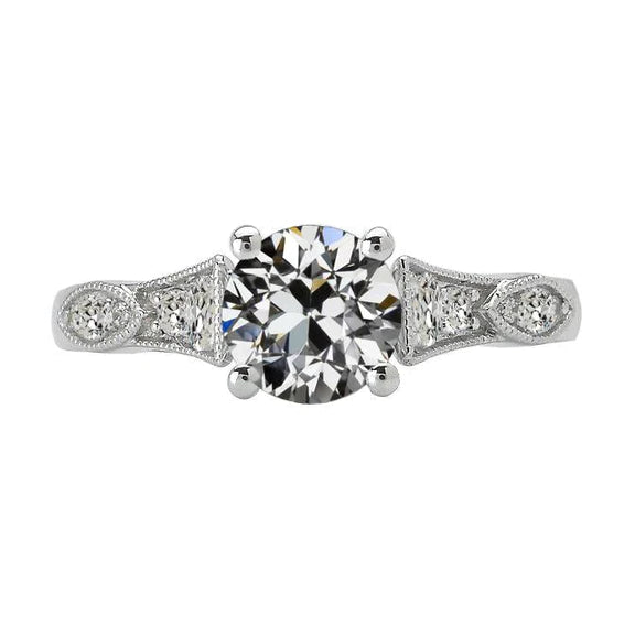 Round Old Miner Natural Diamond Ring 4 Carats Vintage Style Milgrain