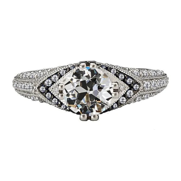 Round Old Miner Real Diamond Wedding Ring Black & White Gold 4 Carats