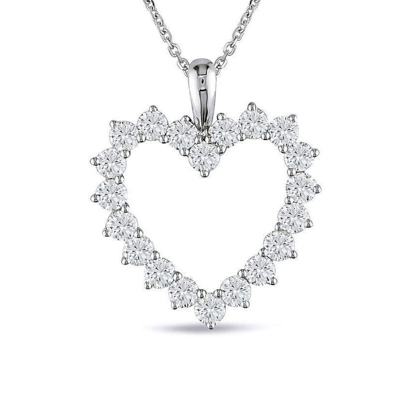 Round Prong Set Real Diamond Heart Pendant 5 Carats White Gold 14K