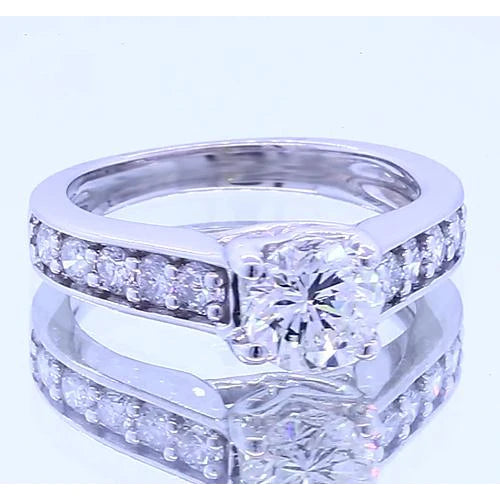Round Real Diamond 2 Carats Engagement Ring Channel Set White Gold 14K