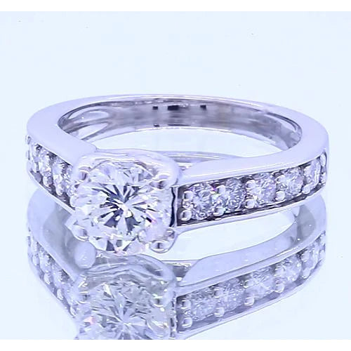 Round Real Diamond 2 Carats Engagement Ring Channel Set White Gold 14K